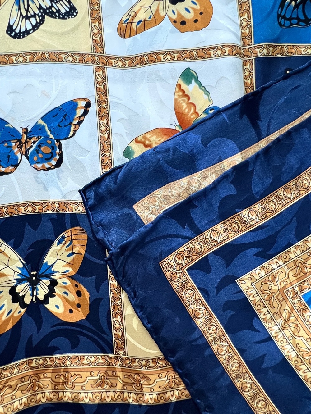 Vintage Italian Silk Butterfly Specimen Grid Square Scarf 34 1/2"